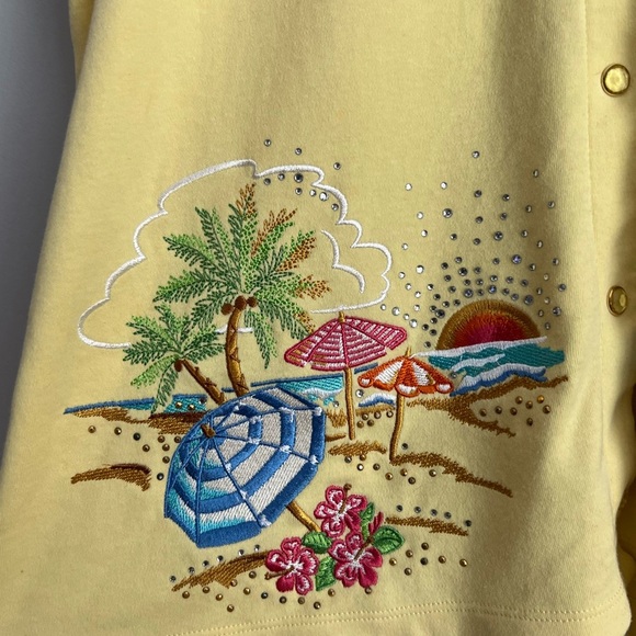 Quacker Factory Button Up T-Shirt Casual Beach Summer Vacation Theme Large - Picture 2 of 9